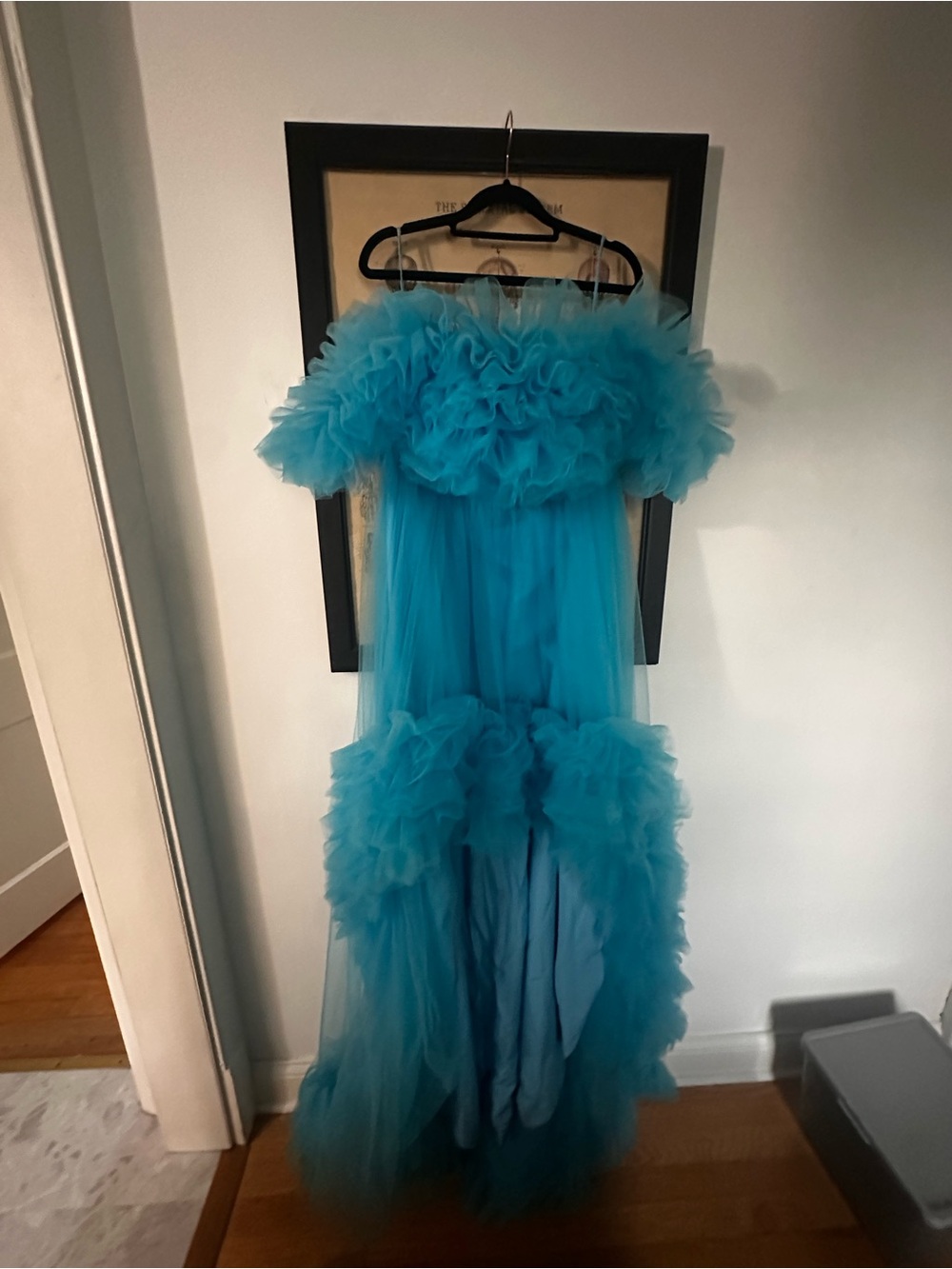 Turquoise Ruffled Tulle  Dress - Elegant Party Gown